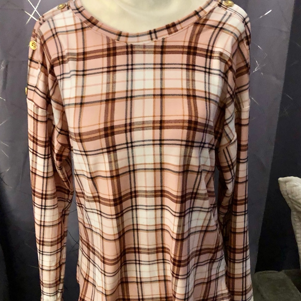 Pink & Black Plaid Long Sleeve Shirt by Inner Circle Vintage Size S